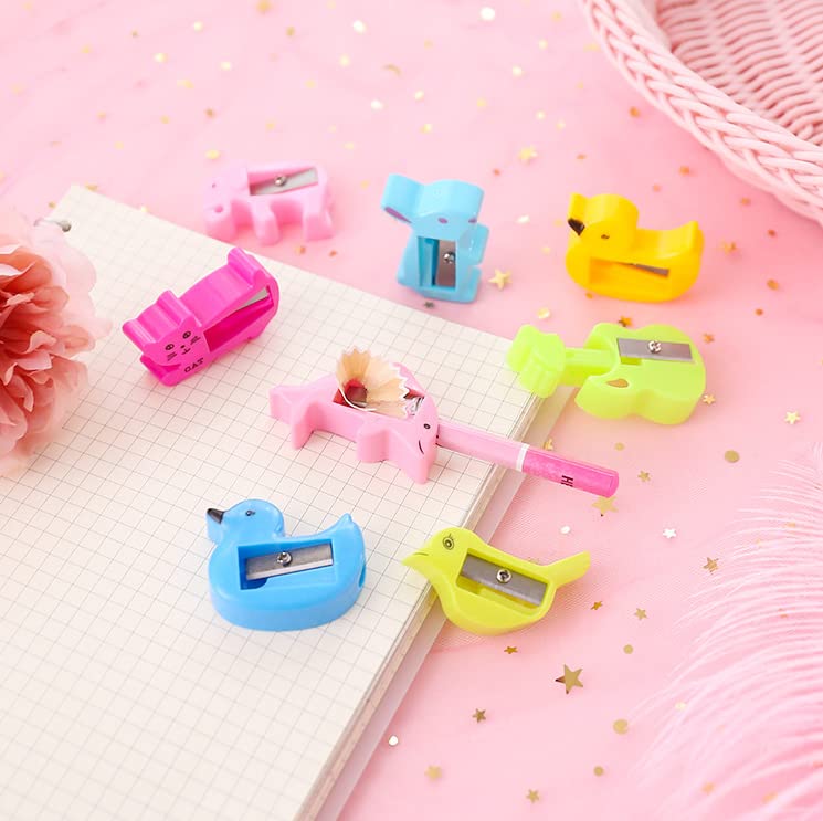 X Hot Popcorn 50 Pcs Pencil Sharpeners Bulk Cartoon Animal Shaped Small Pencil Sharpeners Bulk Plastic Single Hole Manual Sharpeners Handheld Sharpeners for School Office Home - Image 5